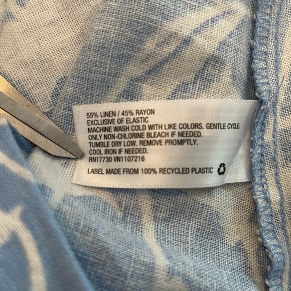 A New Day Blue & White Floral Linen Blend Paper Sack Maxi Dress w/ ruffles; L - Picture 6 of 14